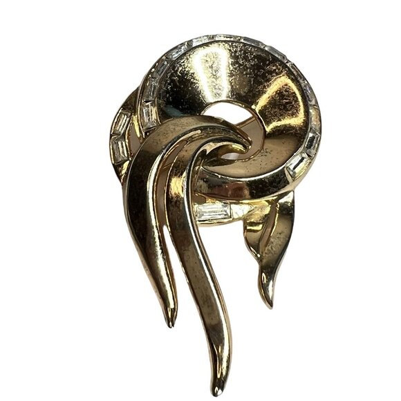 Vtg Alfred Philippe Crown Trifari Brooch Baguette Rhinestone Accents Pre-1955 - Picture 3 of 8